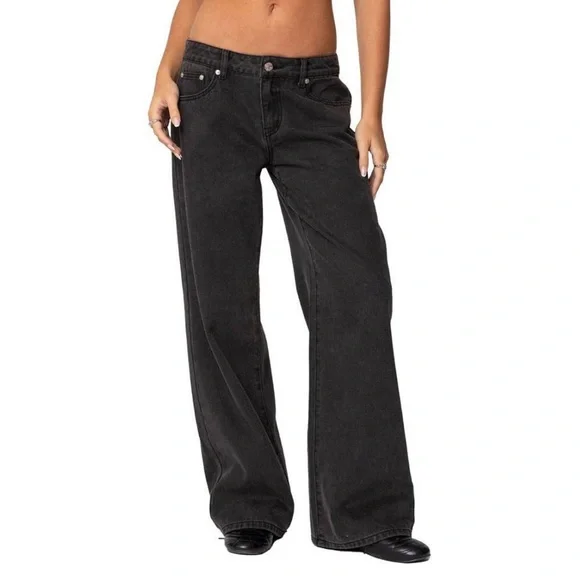 Edikted Charcoal Wide Leg Jeans size medium women nwt black washed - Picture 5 of 12